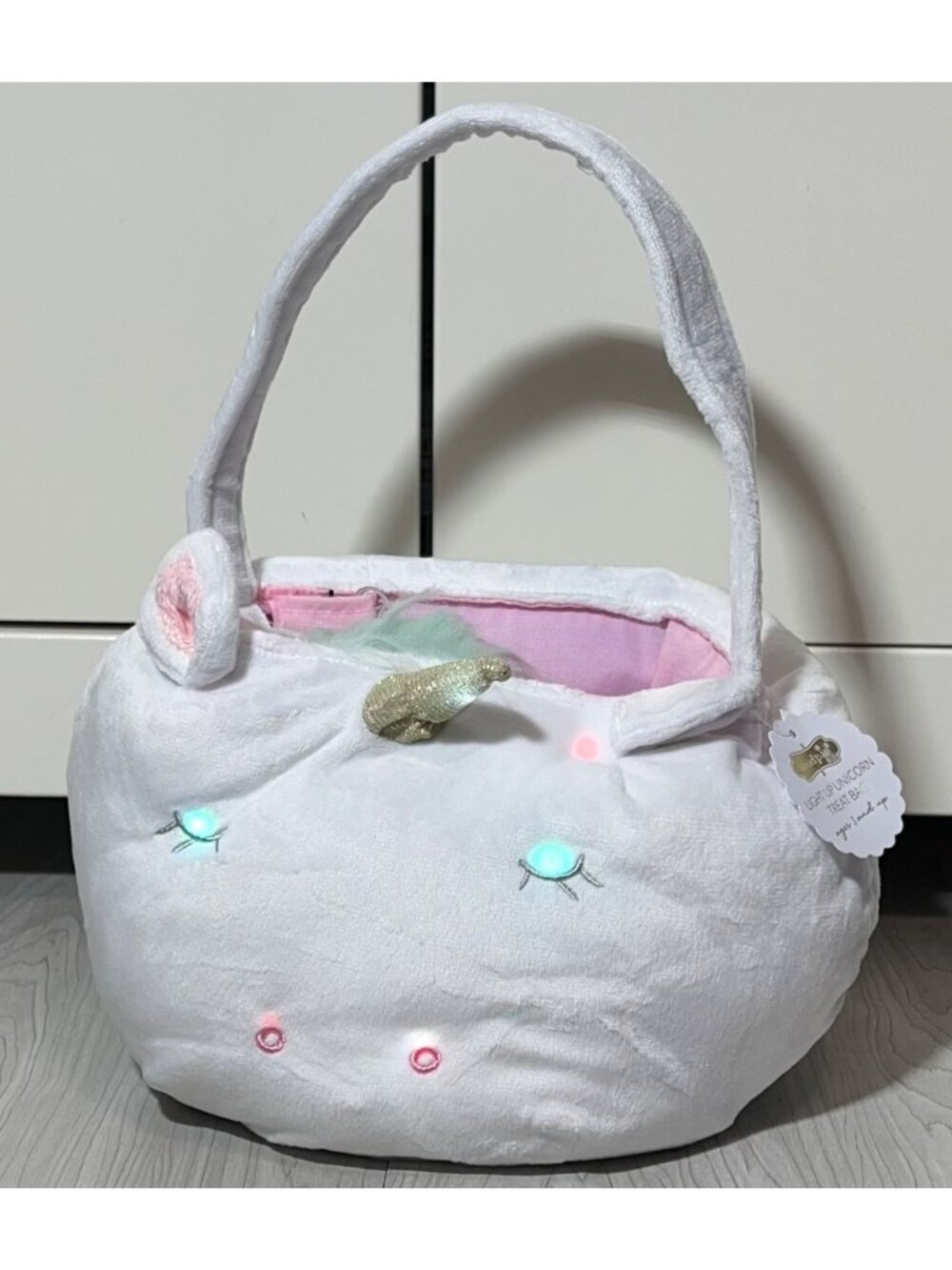 Mud Pie Unicorn Halloween Light-up Halloween Trick or Treat bag white gold pink